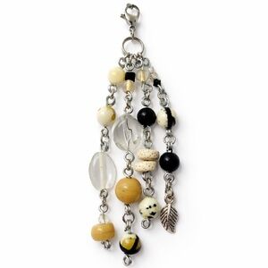 Tan Black Beaded Charm | Keychain Bag Charm Zipper Pull | Artisan Made